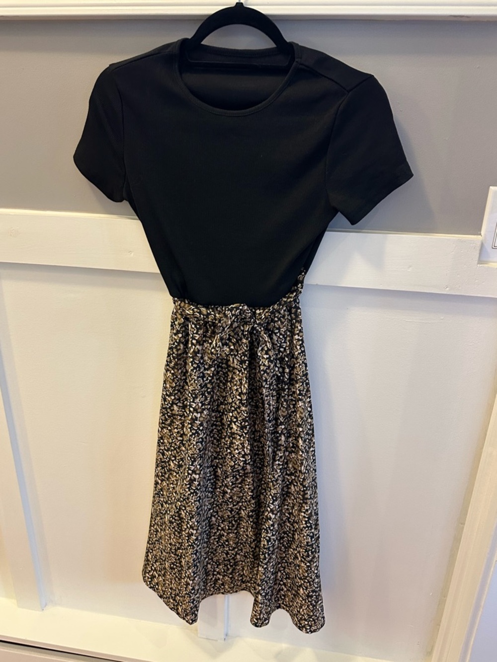 SHEIN Black Top with Neutral Printed Midi Skirt (one piece) size S